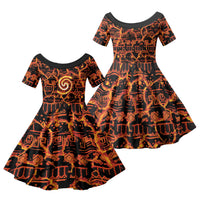 Polynesia Lava Monster Cosplay Family Matching Summer Maxi Dress and Hawaiian Shirt Fiery Glowing Volcano Crack Pattern