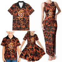 Polynesia Lava Monster Cosplay Family Matching Tank Maxi Dress and Hawaiian Shirt Fiery Glowing Volcano Crack Pattern