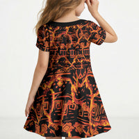 Polynesia Lava Monster Cosplay Kid Short Sleeve Dress Fiery Glowing Volcano Crack Pattern