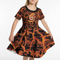 Polynesia Lava Monster Cosplay Kid Short Sleeve Dress Fiery Glowing Volcano Crack Pattern