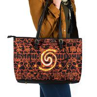 Polynesia Lava Monster Cosplay Leather Tote Bag Fiery Glowing Volcano Crack Pattern