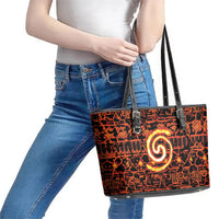 Polynesia Lava Monster Cosplay Leather Tote Bag Fiery Glowing Volcano Crack Pattern