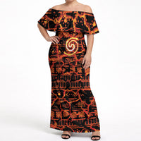 Polynesia Lava Monster Cosplay Off Shoulder Maxi Dress Fiery Glowing Volcano Crack Pattern