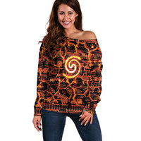 Polynesia Lava Monster Cosplay Off Shoulder Sweater Fiery Glowing Volcano Crack Pattern