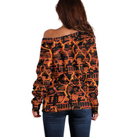 Polynesia Lava Monster Cosplay Off Shoulder Sweater Fiery Glowing Volcano Crack Pattern