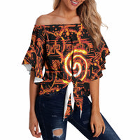 Polynesia Lava Monster Cosplay Off Shoulder Wrap Waist Top Fiery Glowing Volcano Crack Pattern