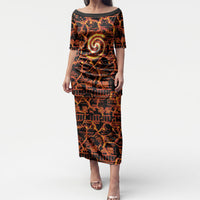 Polynesia Lava Monster Cosplay Puletasi Fiery Glowing Volcano Crack Pattern