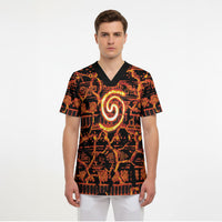 Polynesia Lava Monster Cosplay Scrub Top Fiery Glowing Volcano Crack Pattern