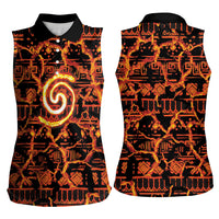 Polynesia Lava Monster Cosplay Women Sleeveless Polo Shirt Fiery Glowing Volcano Crack Pattern
