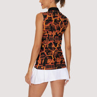 Polynesia Lava Monster Cosplay Women Sleeveless Polo Shirt Fiery Glowing Volcano Crack Pattern