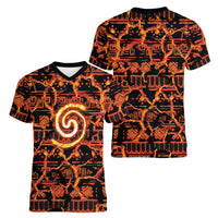 Polynesia Lava Monster Cosplay Women V-Neck T-Shirt Fiery Glowing Volcano Crack Pattern
