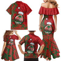 Guam Christmas Family Matching Mermaid Dress and Hawaiian Shirt Chamorro Seal Hat Santa Tribal Waves - Polynesian Pride