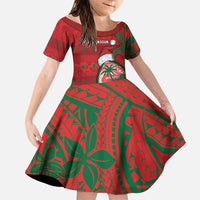 Guam Christmas Family Matching Summer Maxi Dress and Hawaiian Shirt Chamorro Seal Hat Santa Tribal Waves DT05 Daughter's Dress Red - Polynesian Pride