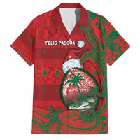 Guam Christmas Family Matching Summer Maxi Dress and Hawaiian Shirt Chamorro Seal Hat Santa Tribal Waves DT05 Dad's Shirt - Short Sleeve Red - Polynesian Pride