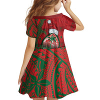 Guam Christmas Kid Short Sleeve Dress Chamorro Seal Hat Santa Tribal Waves - Polynesian Pride