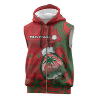 Guam Christmas Sleeveless Zip Hoodie Chamorro Seal Hat Santa Tribal Waves DT05 Red - Polynesian Pride