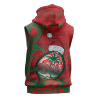 Guam Christmas Sleeveless Zip Hoodie Chamorro Seal Hat Santa Tribal Waves - Polynesian Pride