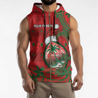 Guam Christmas Sleeveless Zip Hoodie Chamorro Seal Hat Santa Tribal Waves DT05 - Polynesian Pride
