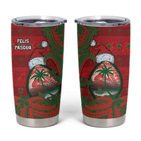 Guam Christmas Tumbler Cup Chamorro Seal Hat Santa Tribal Waves - Polynesian Pride
