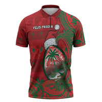 Guam Christmas Zipper Polo Shirt Chamorro Seal Hat Santa Tribal Waves - Polynesian Pride