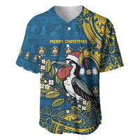 Nauru Christmas Baseball Jersey Frigatebird Bird Santa Tribal Waves DT05 Deep Blue - Polynesian Pride