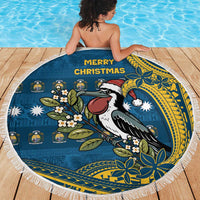 Nauru Christmas Beach Blanket Frigatebird Bird Santa Tribal Waves - Polynesian Pride