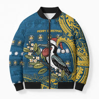 Nauru Christmas Bomber Puffer Jacket Frigatebird Bird Santa Tribal Waves - Polynesian Pride