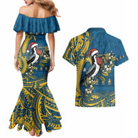Nauru Christmas Couples Matching Mermaid Dress and Hawaiian Shirt Frigatebird Bird Santa Tribal Waves - Polynesian Pride