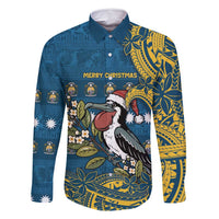 Nauru Christmas Family Matching Long Sleeve Bodycon Dress and Hawaiian Shirt Frigatebird Bird Santa Tribal Waves - Polynesian Pride