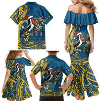 Nauru Christmas Family Matching Mermaid Dress and Hawaiian Shirt Frigatebird Bird Santa Tribal Waves - Polynesian Pride