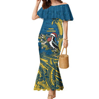 Nauru Christmas Family Matching Mermaid Dress and Hawaiian Shirt Frigatebird Bird Santa Tribal Waves - Polynesian Pride
