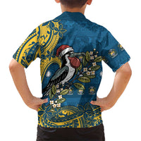 Nauru Christmas Family Matching Off Shoulder Short Dress and Hawaiian Shirt Frigatebird Bird Santa Tribal Waves DT05 - Polynesian Pride