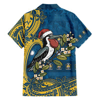 Nauru Christmas Family Matching Short Sleeve Bodycon Dress and Hawaiian Shirt Frigatebird Bird Santa Tribal Waves - Polynesian Pride