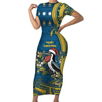 Nauru Christmas Family Matching Short Sleeve Bodycon Dress and Hawaiian Shirt Frigatebird Bird Santa Tribal Waves - Polynesian Pride