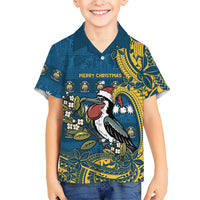 Nauru Christmas Family Matching Summer Maxi Dress and Hawaiian Shirt Frigatebird Bird Santa Tribal Waves DT05 Son's Shirt Deep Blue - Polynesian Pride