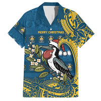 Nauru Christmas Hawaiian Shirt Frigatebird Bird Santa Tribal Waves DT05 Deep Blue - Polynesian Pride