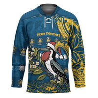 Nauru Christmas Hockey Jersey Frigatebird Bird Santa Tribal Waves - Polynesian Pride
