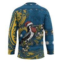 Nauru Christmas Hockey Jersey Frigatebird Bird Santa Tribal Waves - Polynesian Pride