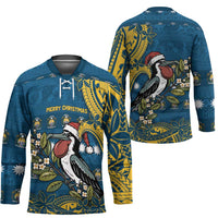 Nauru Christmas Hockey Jersey Frigatebird Bird Santa Tribal Waves - Polynesian Pride