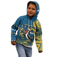 Nauru Christmas Kid Hoodie Frigatebird Bird Santa Tribal Waves - Polynesian Pride