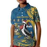 Nauru Christmas Kid Polo Shirt Frigatebird Bird Santa Tribal Waves - Polynesian Pride