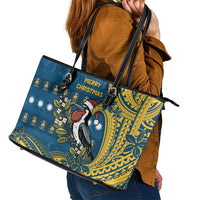 Nauru Christmas Leather Tote Bag Frigatebird Bird Santa Tribal Waves - Polynesian Pride