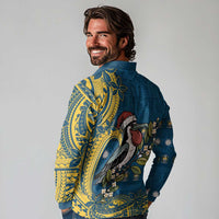 Nauru Christmas Long Sleeve Polo Shirt Frigatebird Bird Santa Tribal Waves - Polynesian Pride