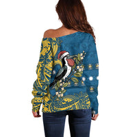 Nauru Christmas Off Shoulder Sweater Frigatebird Bird Santa Tribal Waves - Polynesian Pride