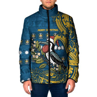 Nauru Christmas Padded Jacket Frigatebird Bird Santa Tribal Waves - Polynesian Pride