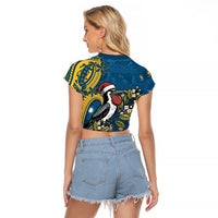Nauru Christmas Raglan Cropped T Shirt Frigatebird Bird Santa Tribal Waves - Polynesian Pride