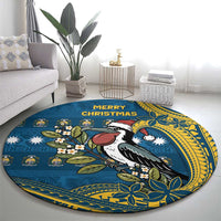 Nauru Christmas Round Carpet Frigatebird Bird Santa Tribal Waves - Polynesian Pride
