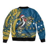 Nauru Christmas Sleeve Zip Bomber Jacket Frigatebird Bird Santa Tribal Waves - Polynesian Pride