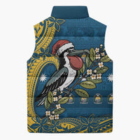 Nauru Christmas Sleeveless Puffer Jacket Frigatebird Bird Santa Tribal Waves - Polynesian Pride