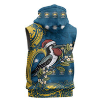 Nauru Christmas Sleeveless Zip Hoodie Frigatebird Bird Santa Tribal Waves DT05 - Polynesian Pride